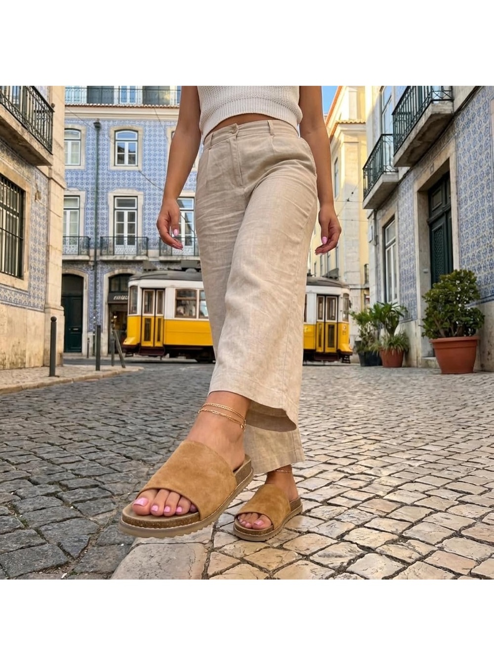Cushionaire Women's Tan Suede Arch Support Slide Sandals - Picture 3 of 6